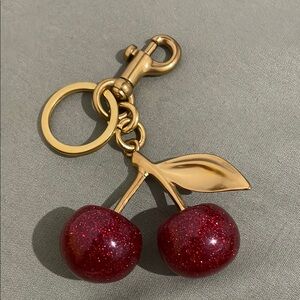 Gold and Red Glitter Cherry Keychain Bag Charm